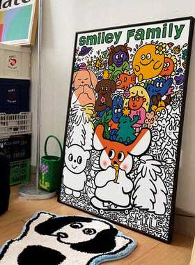 笑脸家族创意ins风装饰画卡通插画卧室床头摆画落地儿童房间挂画