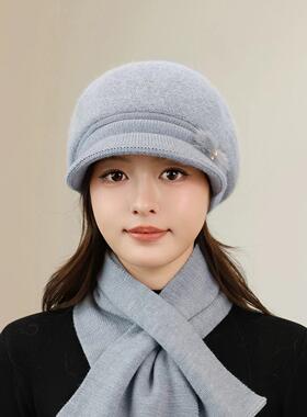 加绒厚保暖帽冬天帽子女中老年人妈妈老太太针织棉帽奶奶兔毛线帽