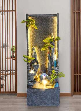 轻奢大型落地流水幕墙摆件家居饰品现简约喷泉水景观瀑布