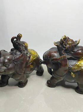 全铜鎏金大象摆件家居客厅玄关如意吉象福吸水象一对白菜葫芦对象