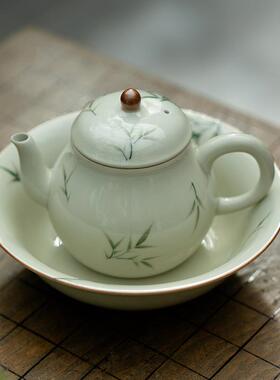纯手绘筱竹梨型壶家用简约茶壶陶瓷小号泡茶壶茶杯功夫冲泡茶