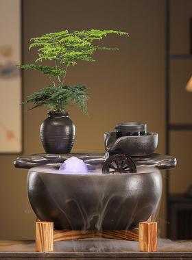 小型桌面招财礼品转运摆件陶瓷办公室简约鱼缸喷泉循环水流水客厅