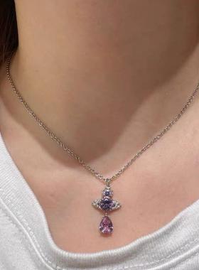 新品粉色星系土环星闪耀一夏透亮精工多切面纯净水晶项链好友礼物