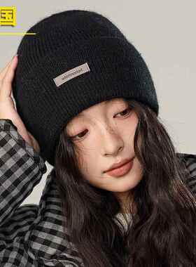 洋气好看的针织毛线帽子白色美式女款2024新款冬季天大头围显脸小