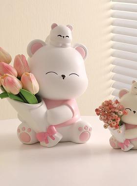 可爱捧花暴力熊摆件玄关客厅家居电视柜装饰品送乔迁生日礼物女生