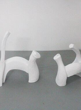 艺术猫简约现代黑白色抽象猫咪摆件样板间书房室内软装搭配设计师