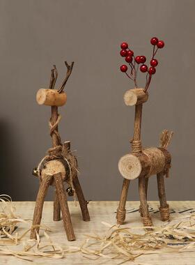 手工木制作小鹿装饰摆件木质房间桌面布置家居饰品创意木头工艺品