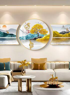 沙发背景墙挂画寓意好现代简约轻奢三联画新款高档大气客厅装饰画