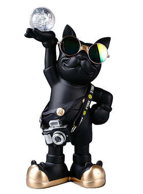 网红照相机旅行狗法斗犬摆件北欧家居客厅书房样板房乔迁装饰礼品