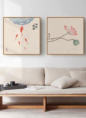 新中式好运锦鲤餐厅画寓意年年有鱼挂画简约客厅装饰画电表箱壁画
