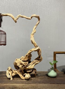 风化枯木摆件杜鹃根艺崖柏树根雕蝈蝈笼鸟笼挂架客厅玄关装饰品