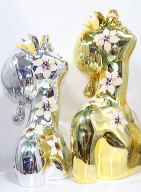 象抽人物雕塑摆件创意酒店板房设作花女人品计样女人花艺术雕塑桌