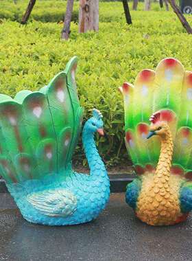 园林景观小品仿真孔雀摆件户外玻璃钢雕塑花园庭院个性花盆花钵