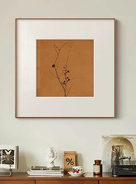 新款中古风干枝画客厅艺术装饰画法式正方形挂画卧室复古留白壁画