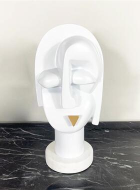 简约现代黑白树脂金属大理石抽象人脸雕塑样板房客厅桌面软装饰品