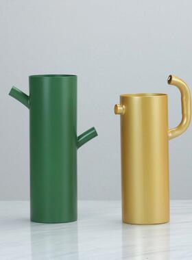 现代简约花瓶几何形芳桦花器样板房家居客厅绿色金色金属花插摆件