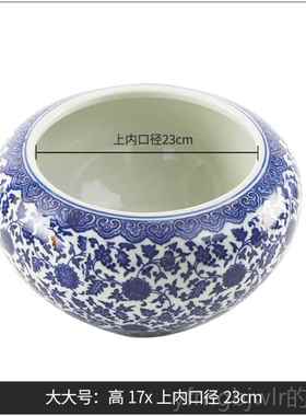 新款陶花盆青花瓷洗笔金鱼缸乌龟睡莲桌缸碗莲瓷盆水培植物客厅面