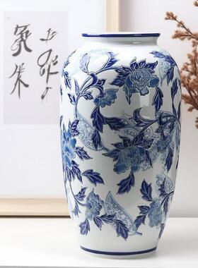 “京城牡丹”梅瓶中式青花瓷大肚陶瓷花瓶客厅茶几水培鲜花送礼