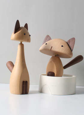 木艺动物猫创意礼品家居装饰品 木质欧式摆件木制品样板房摆件