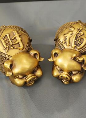 财福对猪猪工成艺品摆办件家居客厅玄关对摆饰公室桌面铜MHX装饰