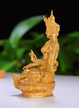 正品绿母小佛像居家黄铜密宗摆件镀金度度观音母菩萨供奉家用绿2
