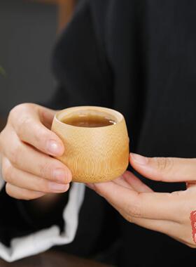 竹筒杯手工打磨竹节小茶杯酒杯茶杯复古竹水杯茶道竹杯喝水品天然