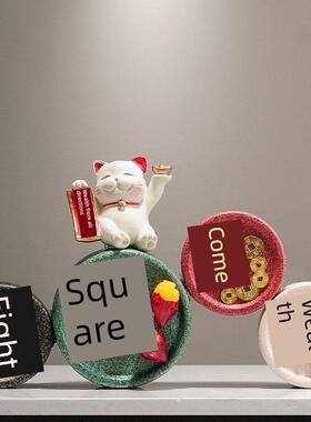 八房来菜招财进宝猫花瓶装饰品客厅入口电视柜欢迎松木装饰品乔迁