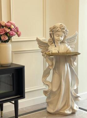 欧式爱丽丝复古小天使托盘摆件家居法式软装高级感客厅落地装饰品