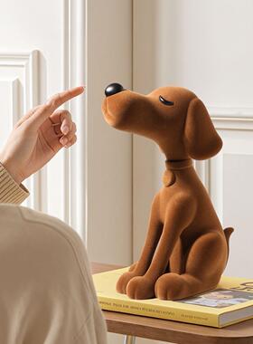 树脂植绒潮流小狗摆件工艺品玄关客厅咖啡色可爱桌面摆设家居装饰