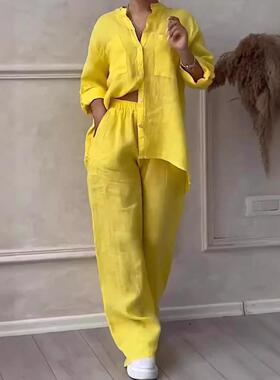 Women's single long sleeved shirt, two wide leg pants,