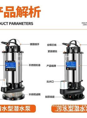 潜水泵220v家用抽水小型抽水机高扬程农用灌溉排污深井污水泵井水