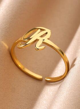 Initial Letter Rings For Women Gold Color Stainless Steel A