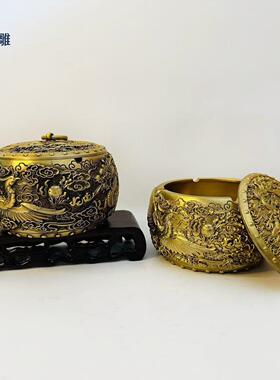 黄铜五龙茶叶罐带盖五龙呈祥黄铜储蓄罐办公室创意铜器金属铜摆件