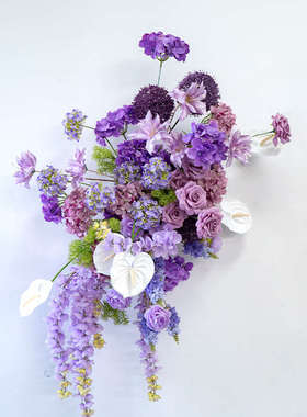 婚礼装饰紫色壁挂花艺 KT板墙面摄影背景布置绢花挂花地排花