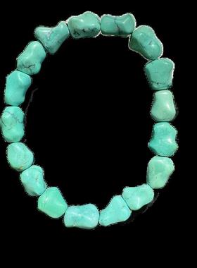 天然原矿高瓷绿松石随行原石手链男女单圈裸石手串尺寸13×9.5mm