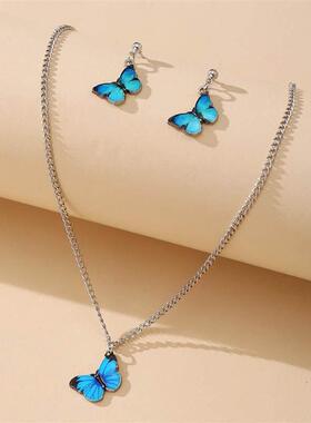 Hot Sale Butterfly Jewelry Set earrings necklace bracelet 新
