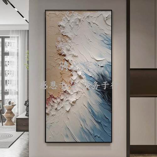 海浪蓝色玄关氛围感过道装饰画客厅楼梯间挂画简约感手绘油画 - 图2