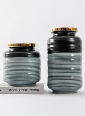 冰裂绿色分色花瓶摆件轻奢新中式客厅茶几玄关马醉木插花摆设花器