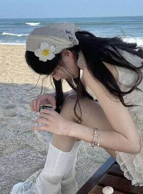 白色蕾丝发箍款头巾三角巾女2025新款田园风拍照发箍发带发夹头饰