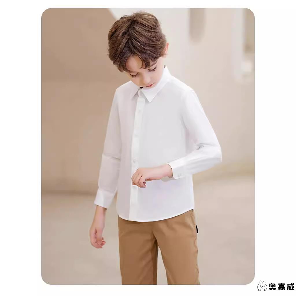 儿童白衬衫男孩女童长袖衬衫白色衬衣春夏中小学生校服表演出服装