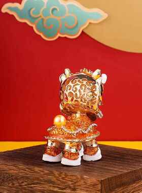 纪念品广东中国风潮醒狮汽车载摆件特色佛山小狮子头金属舞狮挂饰