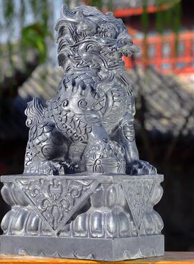 青石麒麟石雕一对家用摆件石头室内店铺公司别墅门前门口看门庭院
