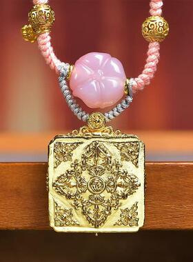 纯手工编织绳毛衣链可调节盐源玛瑙配饰藏区小唐卡九尾狐吊坠项链