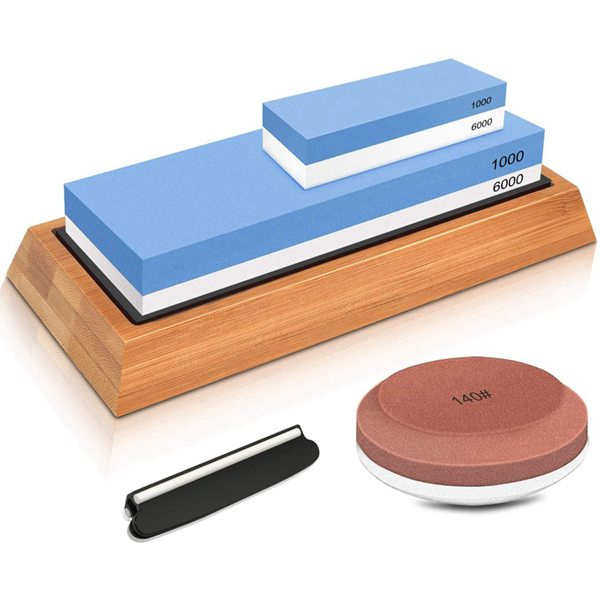 厨房家用磨刀石白玉刚油石砥石双面磨石蓝白1000/6000带底座套装,淘宝优惠券,粉丝福利购,淘宝优惠卷