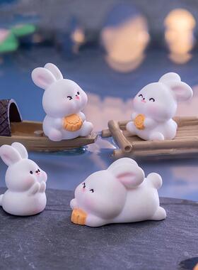 中秋桌面装饰摆件节小 可爱小白兔子月饼氛围小物件儿童礼物摆件