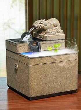 貔貅招财流水摆件新中式家居风水鱼缸客厅桌面加湿器循环水景摆设