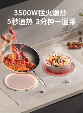 尚朋堂电磁炉黑晶炉双口瓦斯炉嵌入式3500w大功率2025一电一陶04T