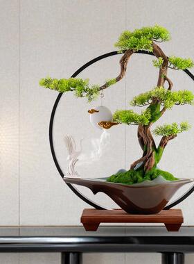 新中式仿真18036迎客松崖柏摆件电植视盆办柜家居公室桌面绿栽摆