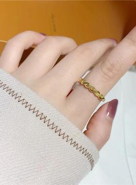 越GJ-110南沙金爱调心麻花开口戒黄指铜金女镀士时尚磨砂可节戒指