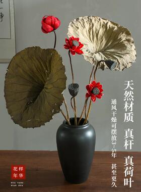 荷荚干干花束厅MZT装真花风自然家居饰荷叶禅宗花客瓶高档装饰饰
